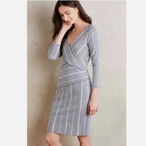 Anthropologie Maeve Wrapped Striped Amelia Navy White Sheath Dress Women’s Small